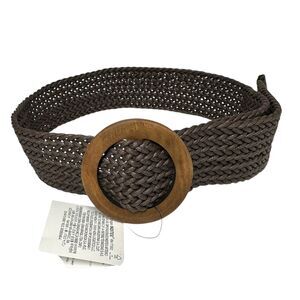 Braided Brown Waist Belt Wooden Buckle Womens Size Small Boho NEW
